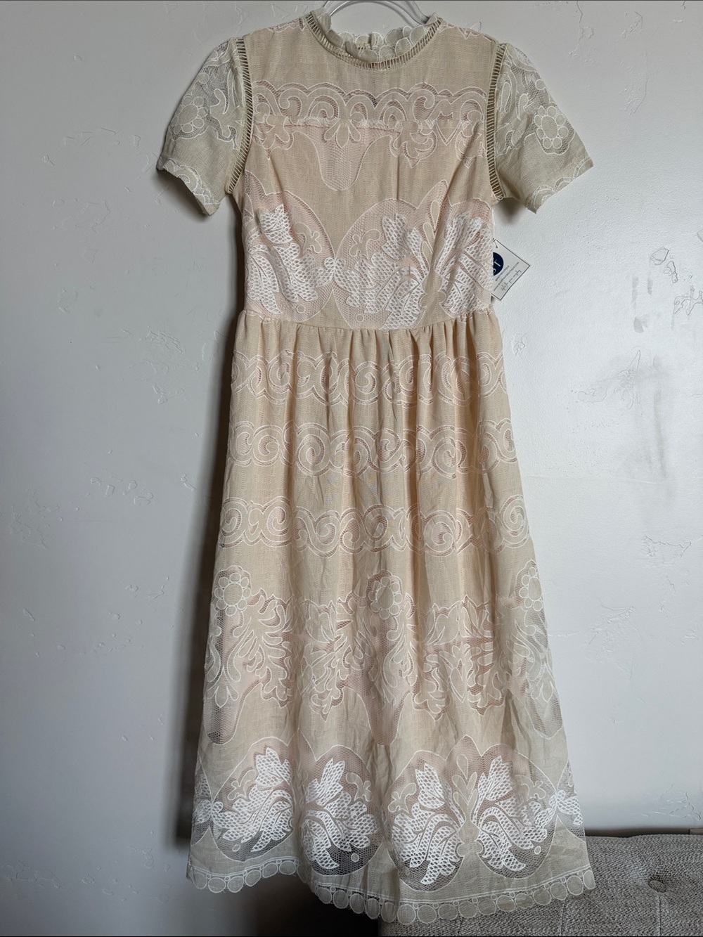All:roe Cream Lace Midi Dress with Overlay Detailing Coquette Girlhood Dress